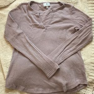 Urban Outfitters Socialite Pink Waffle Vneck Shirt